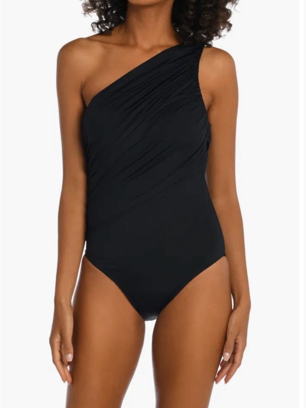 La Blanca Island Goddess Ruched One-Shoulder Swimsuit Black 14